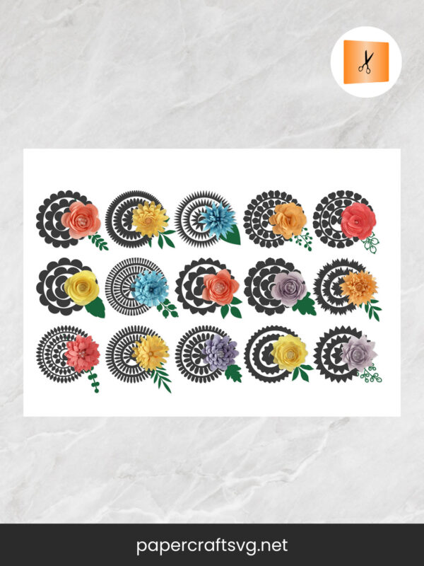 15 Rolled Flower SVG Bundle, SVG, PDF, JPG for Cricut & Silhouette