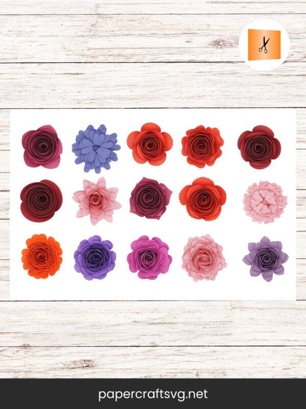 15 Rolled Paper Flower Templates, SVG & DXF Cut Files for Cricut and Silhouette