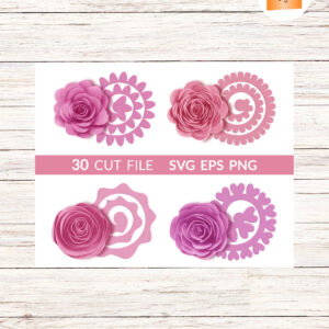 30 Rolled Flower SVG Bundle, Paper Rose & Foliage Leaf Templates
