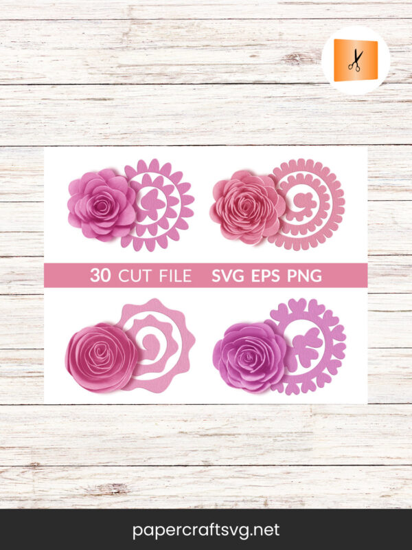 30 Rolled Flower SVG Bundle, Paper Rose & Foliage Leaf Templates
