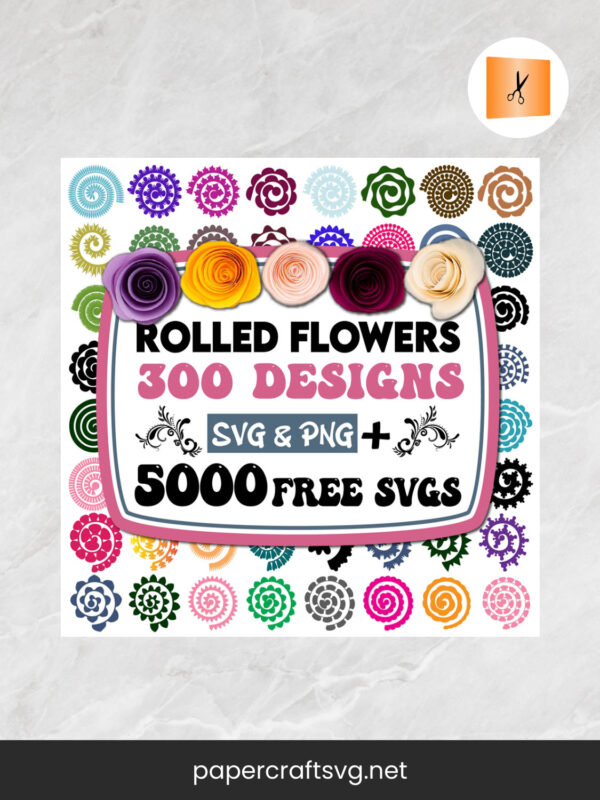 224 Rolled Flower SVG Bundle, 3D Flower Templates & Paper Flower Cut Files for Cricut, 5000+ Free Silhouette SVGs Included