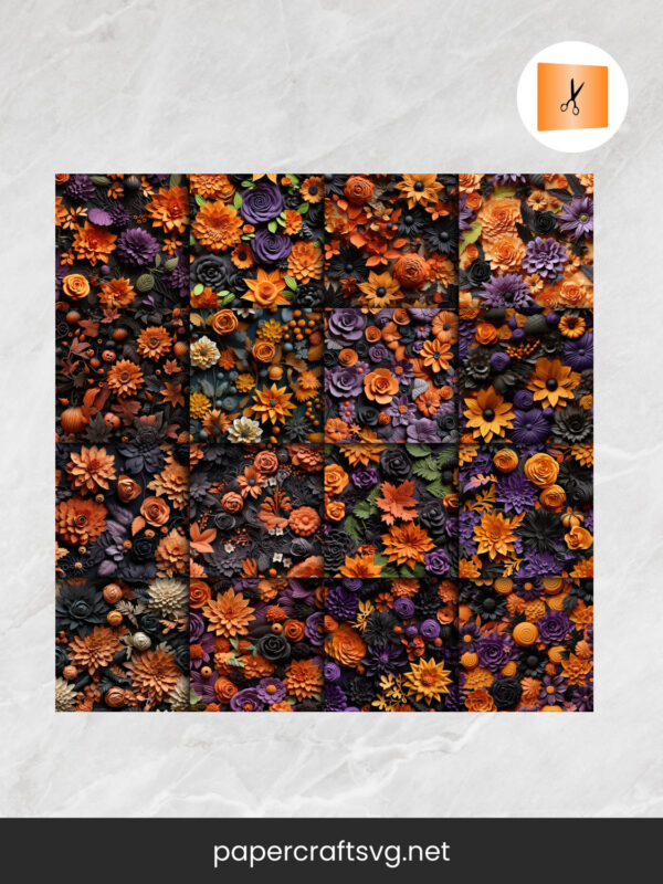 3d Halloween Flowers - 3d Floral Seamless Patterns