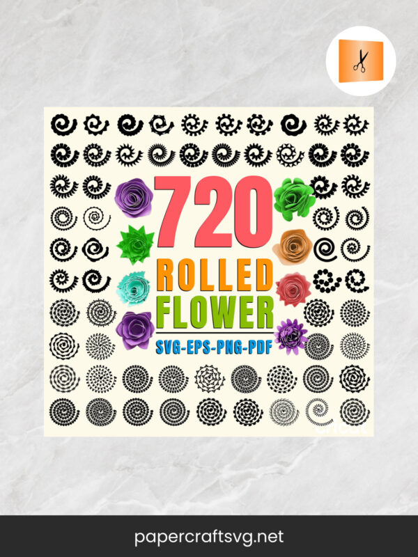 720 Rolled Flower SVG, 3D Flower for Cricut & Silhouette