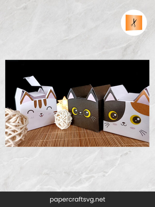 Cute Cat Ear Gift Box Bundle, 3 Template SVG Paper Cut File