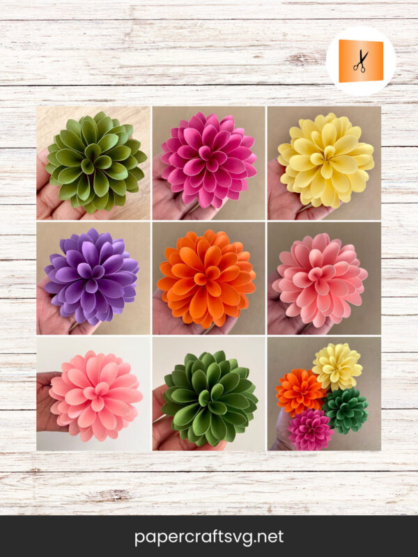 Dahlia Flowers SVG, Paper Flower Template for Cricut & Silhouette Cameo