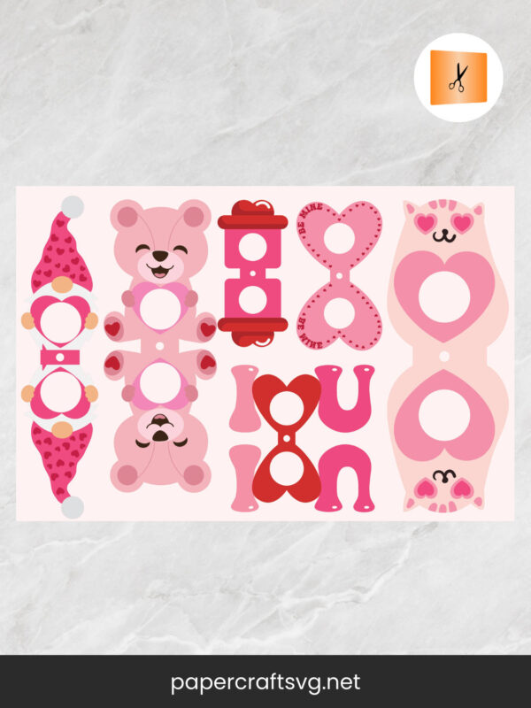 Pink Lollipop Holders SVG Bundle, 6 Valentine SVG Paper Cut File