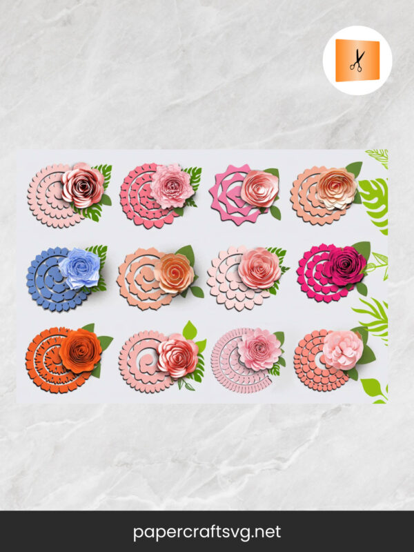 Rolled Flower SVG, 3D Paper Flower Digital Download for Cricut and Silhouette