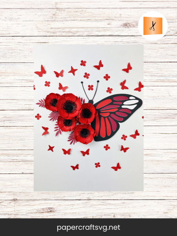 SVG Floral Butterfly Template, Paper Poppy Cricut File for Valentine’s Day & DIY Crafts
