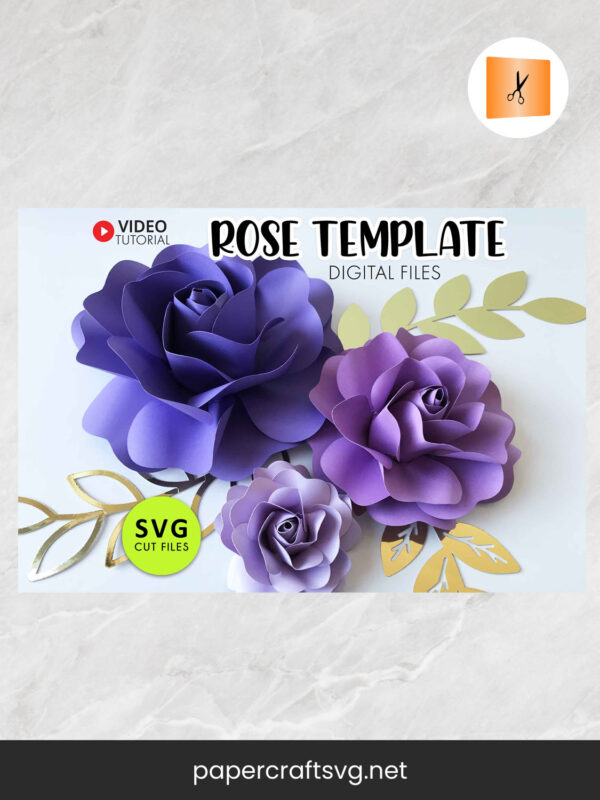Set of 3 Paper Rose Templates, Paper Flower SVG