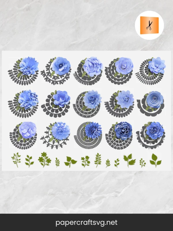 15 Rolled Paper Flower SVG Bundle, Ultimate Floral Templates for Cricut