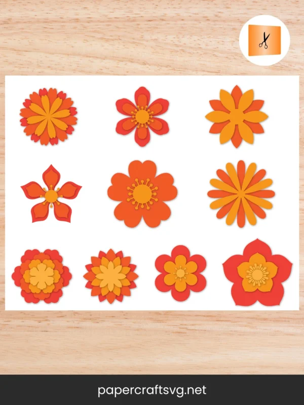 20 Small Paper Flower Templates SVG, DIY Floral Clipart, PNG & Cut Files for Cricut and Silhouette