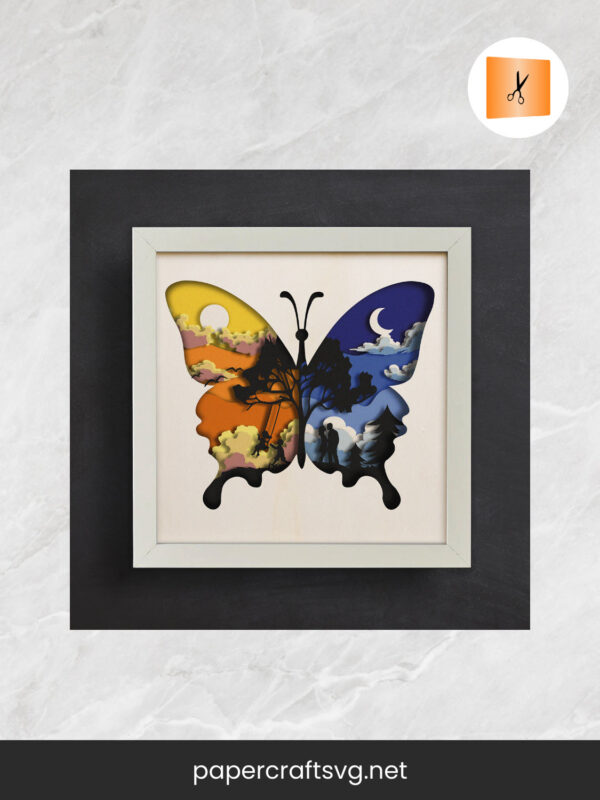 3D Butterfly Landscape Shadowbox, SVG Paper Cut File