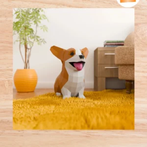3D Corgi Papercraft Template, DIY Low Poly Dog Model, Puppy Paper Craft Home Decor