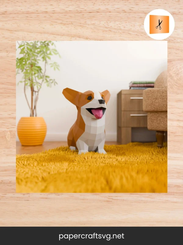 3D Corgi Papercraft Template, DIY Low Poly Dog Model, Puppy Paper Craft Home Decor