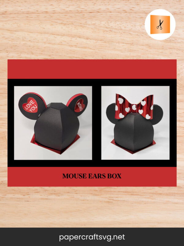 3D Mouse Ears Gift Box Template, SVG Paper Cut File