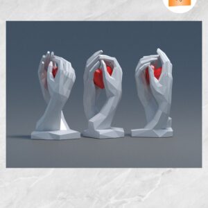 3D Papercraft Heart in Hands, Women's Day PDF Template, DIY Low Poly Hand & Heart Paper Sculpture