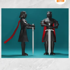 3D Papercraft Knight Template, Low Poly Cavalier with Sword