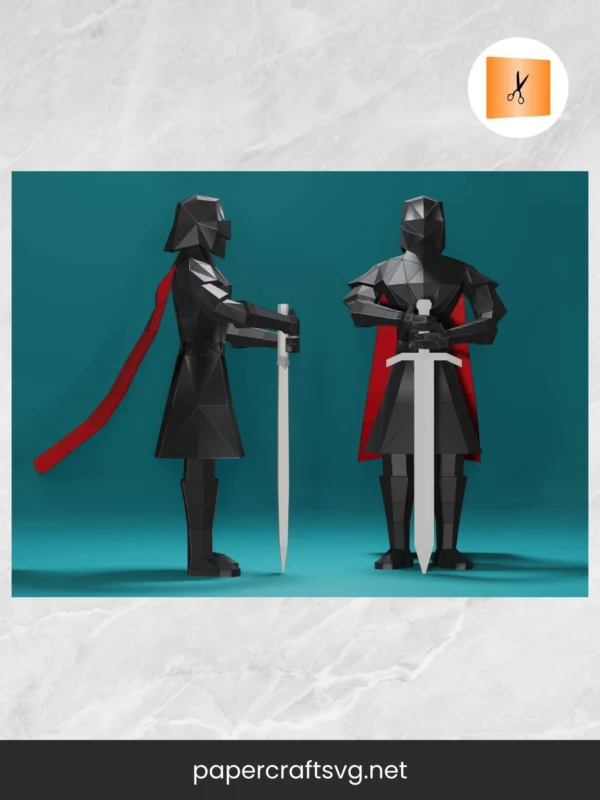 3D Papercraft Knight Template, Low Poly Cavalier with Sword