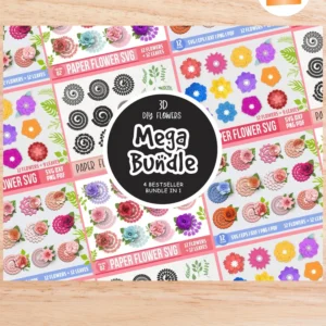 All-in-One Mega Rolled Flower SVG Bundle, 3D Paper Flower Templates, JPG 300 DPI