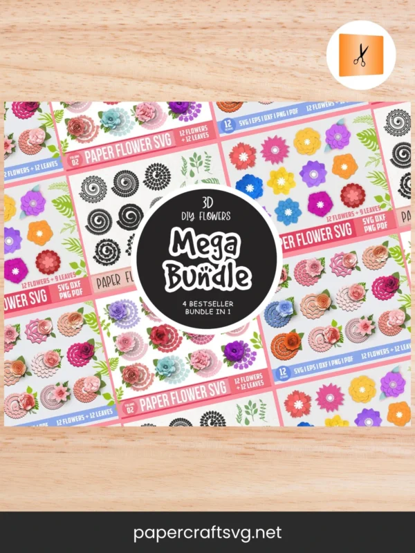 All-in-One Mega Rolled Flower SVG Bundle, 3D Paper Flower Templates, JPG 300 DPI