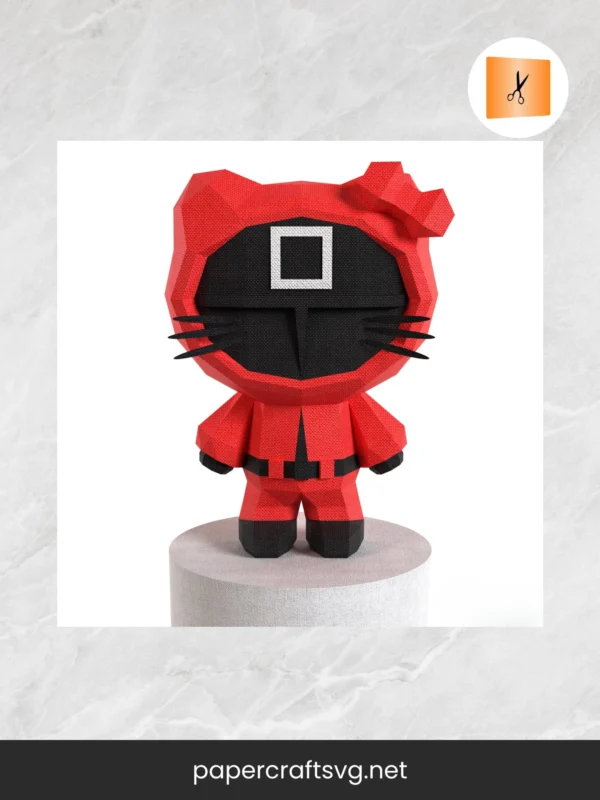 Cat Squid 3D Papercraft Template, Low Poly Geometric Animal Wall Art & DIY Modern Decor