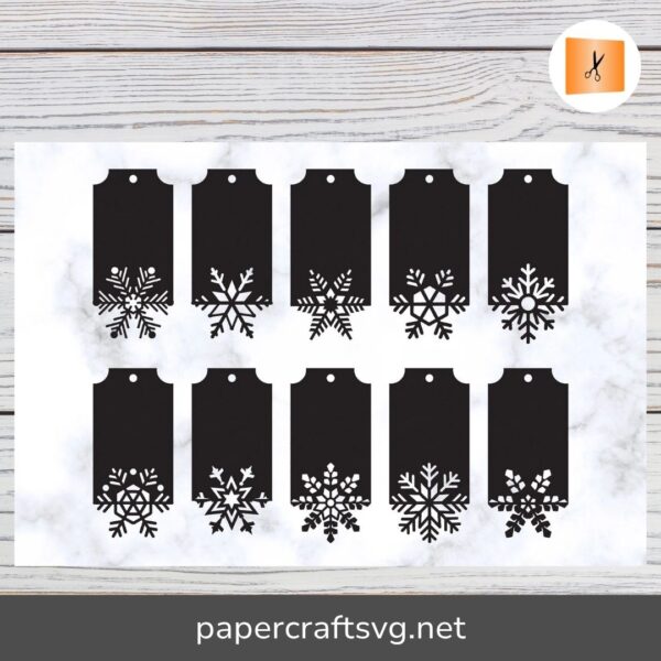 Christmas Snowflake Gift Tags SVG Bundle, 10 Design Cut Files