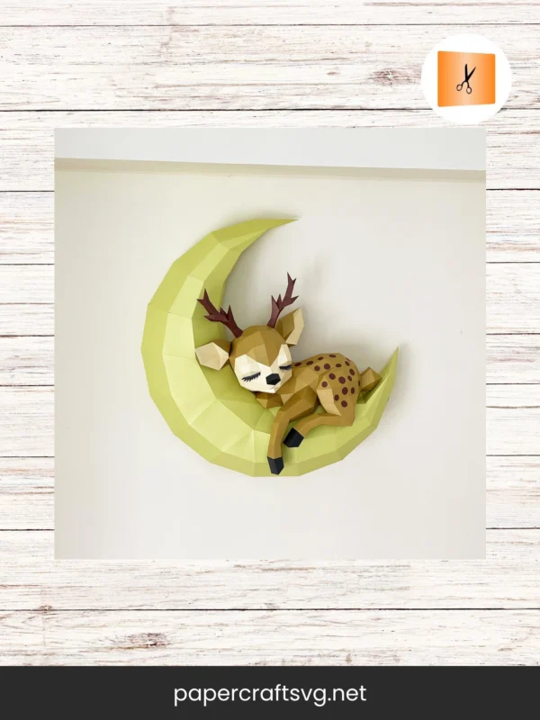 Deer Sleeping on the Moon 3D Papercraft, DIY Wall Hanging Decor PDF SVG Template