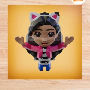 Gabby Dollhouse 3D Papercraft Template, DIY Low Poly Wall Model