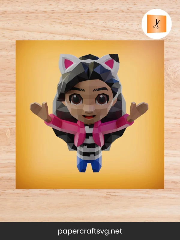 Gabby Dollhouse 3D Papercraft Template, DIY Low Poly Wall Model