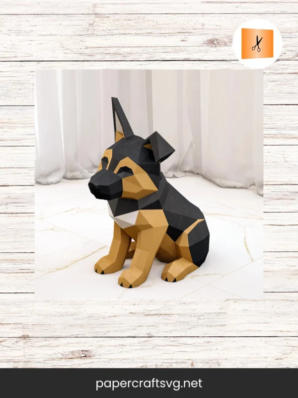 German Shepherd Dog 3D Papercraft, Low Poly DIY Template for Cricut