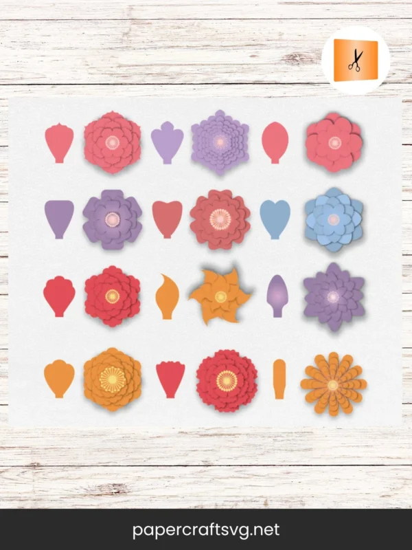 Mega Paper Flower Template SVG, 70 Petals + Leaves, Bases & Centers, Giant Floral Cut Files for Cricut & Silhouette