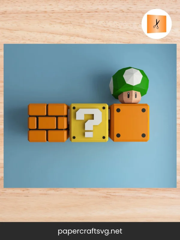 Retro Game Blocks Papercraft, DIY 3D Low Poly Mario PDF SVG DXF Templates