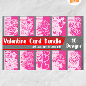 Valentine Card Bundle, 10 SVG Paper Cut File