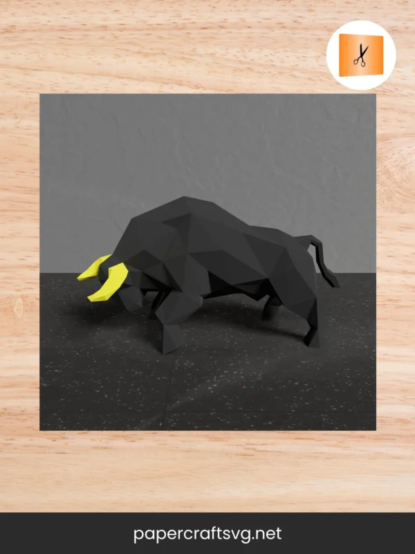 3D Bull Papercraft Template, DIY Low Poly Animal Model for Home Decor