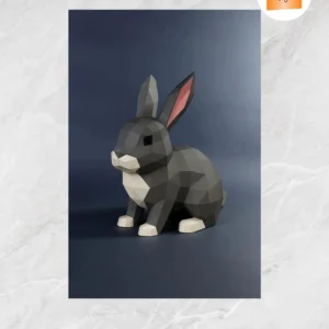 3D Bunny Papercraft Template, DIY Low Poly Rabbit Paper Model