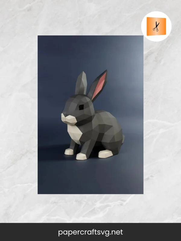 3D Bunny Papercraft Template, DIY Low Poly Rabbit Paper Model