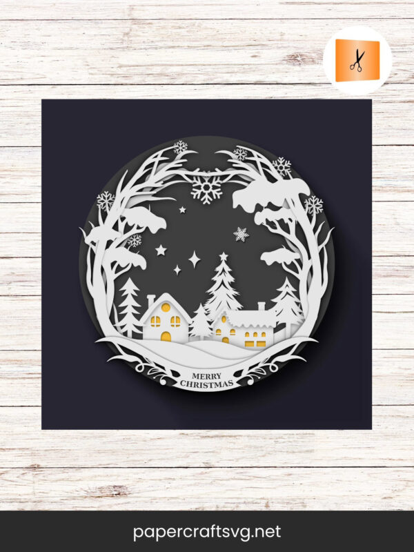3D Christmas Wreath SVG, Winter Pine Tree Papercraft Template, Cardstock Wall Decor for Cricut & Silhouette