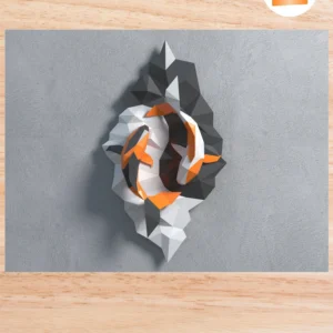 3D Koi Carp Fish Papercraft Template, Yin Yang Low Poly PDF Model for DIY Wall & Home Decor