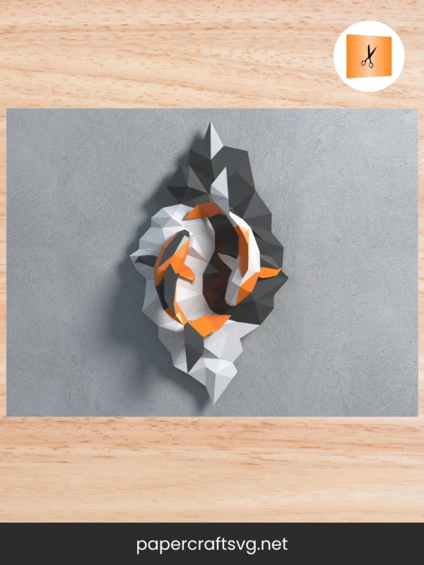 3D Koi Carp Fish Papercraft Template, Yin Yang Low Poly PDF Model for DIY Wall & Home Decor