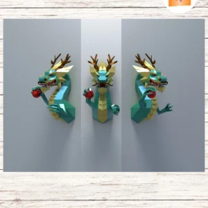 3D Papercraft Chinese Dragon, Low Poly SVG Template, DIY Paper Dragon Decor