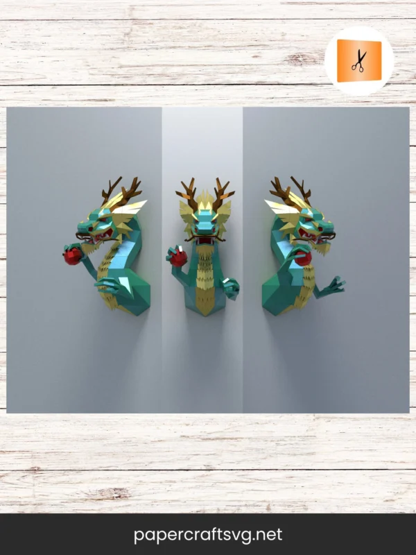 3D Papercraft Chinese Dragon, Low Poly SVG Template, DIY Paper Dragon Decor