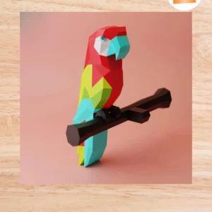 3D Parrot Macaw Papercraft Template, DIY Low Poly Bird Sculpture