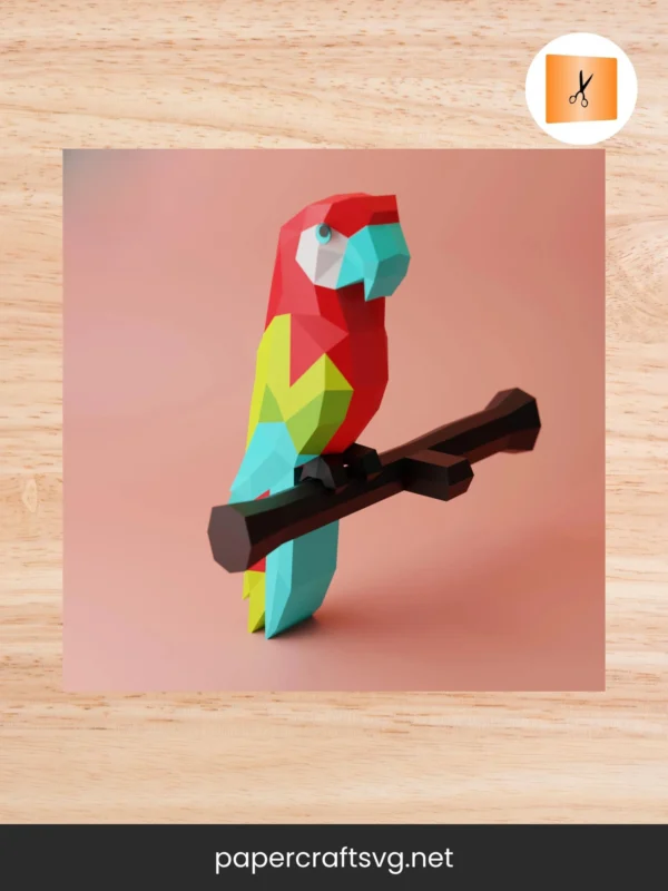 3D Parrot Macaw Papercraft Template, DIY Low Poly Bird Sculpture