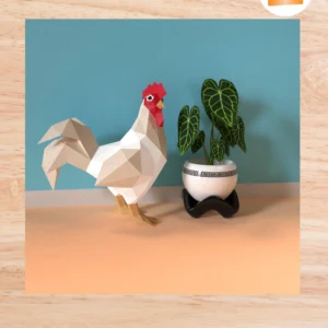 3D Rooster Papercraft Template, PDF, SVG, DXF Files for DIY Farm Animal Paper Model
