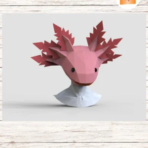 Axolotl Mask Papercraft, 3D Low Poly Paper Sculpture Template