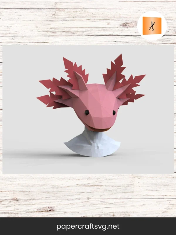 Axolotl Mask Papercraft, 3D Low Poly Paper Sculpture Template