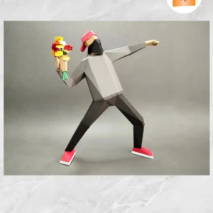 Banksy Flower Thrower 3D Papercraft Template, DIY Printable Sculpture for Home Decor