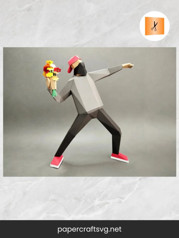 Banksy Flower Thrower 3D Papercraft Template, DIY Printable Sculpture for Home Decor