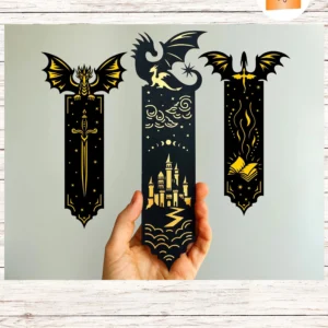 Dragon Bookmark SVG Template, Layered Fantasy Paper Bookmark Cut File for Cricut