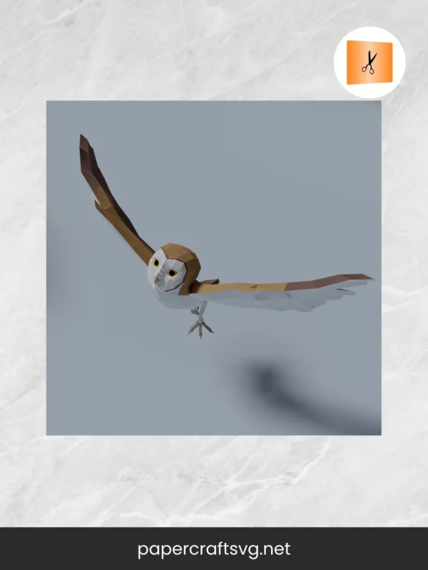 Flying Owl 3D Papercraft Template, Low Poly DIY Model